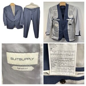 Suitsupply Lazio Slim Reda Super 110s Blue Wool Suit 44S 36x27 2-Button Dbl Vent
